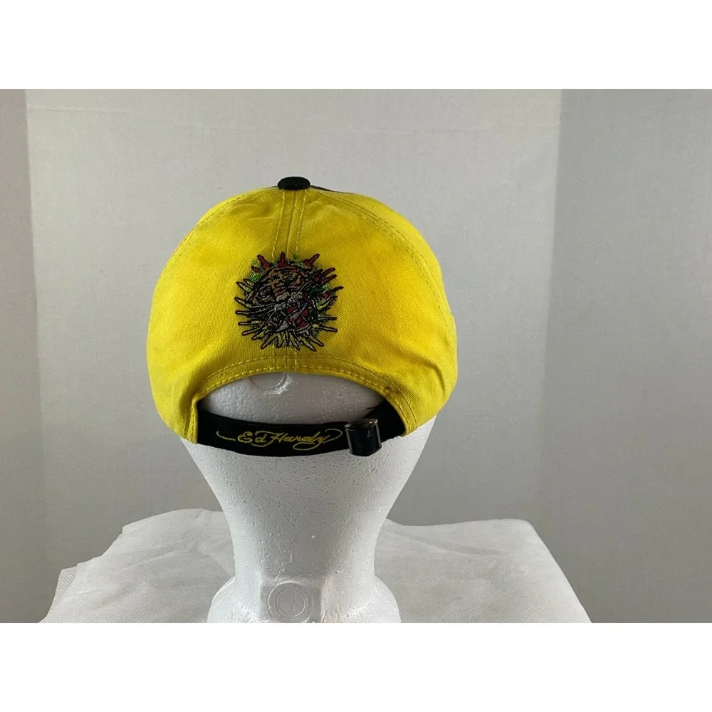 Ed Hardy Kids Baseball Hat Cap Black Yellow Embroidered Roaring Tiger Strapback